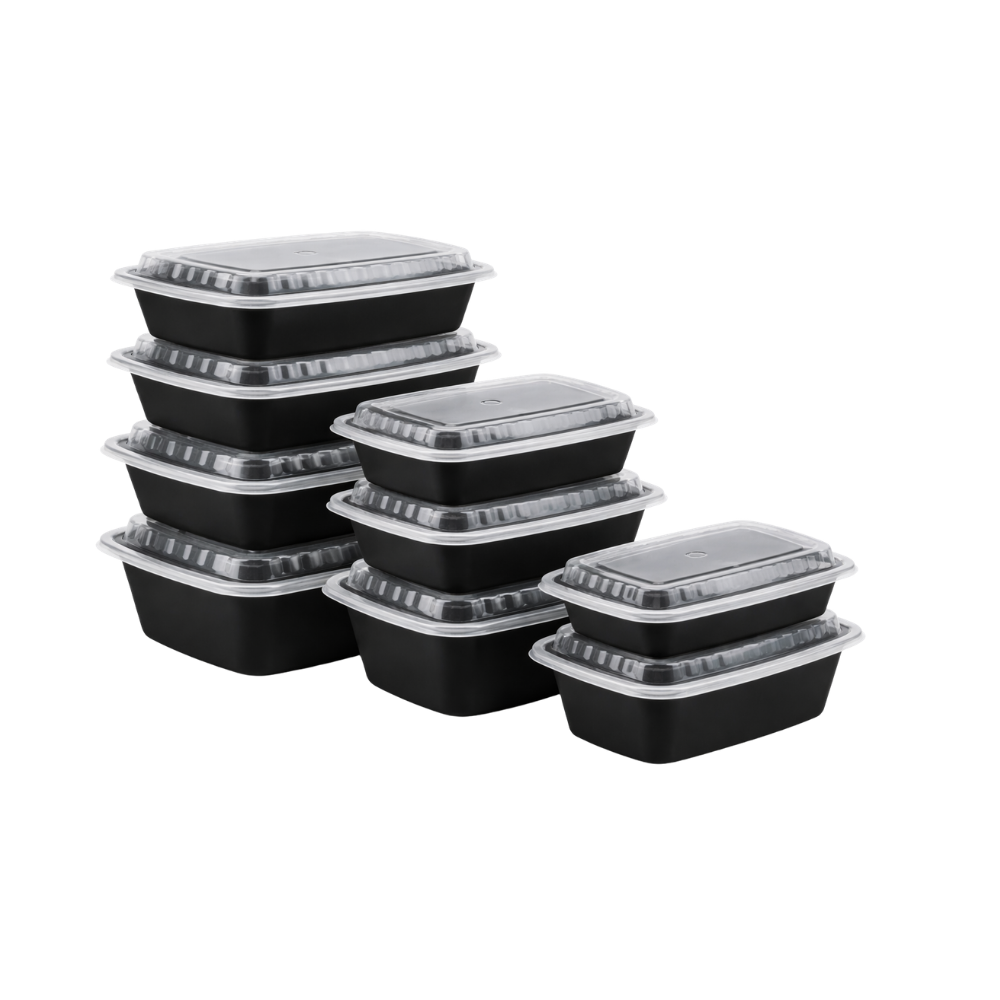 Black Rectangular Heavy Weight Containers with Lids [Sold per Pallet]