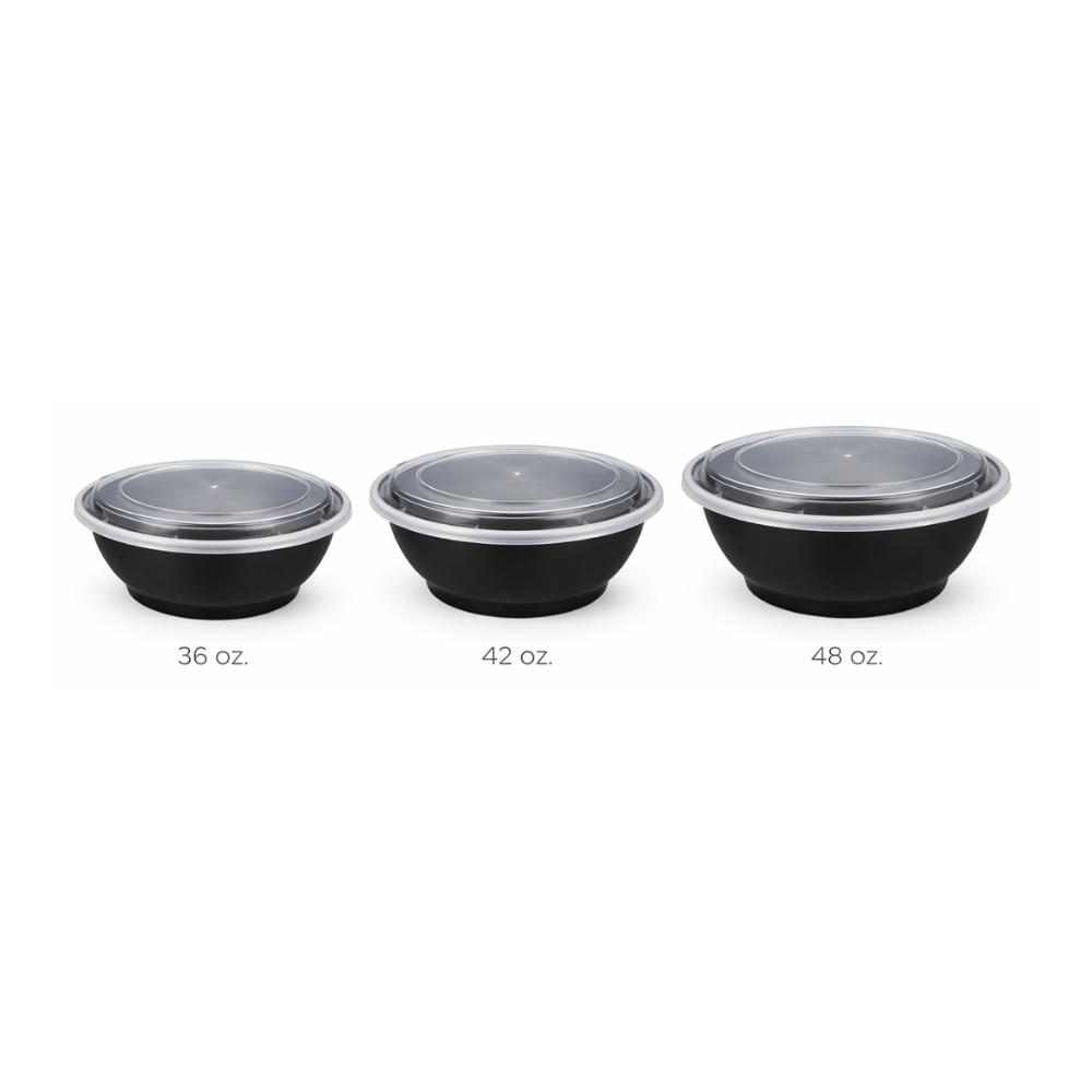Black Round Heavy Weight Bowls with Lids [Sold per Pallet]