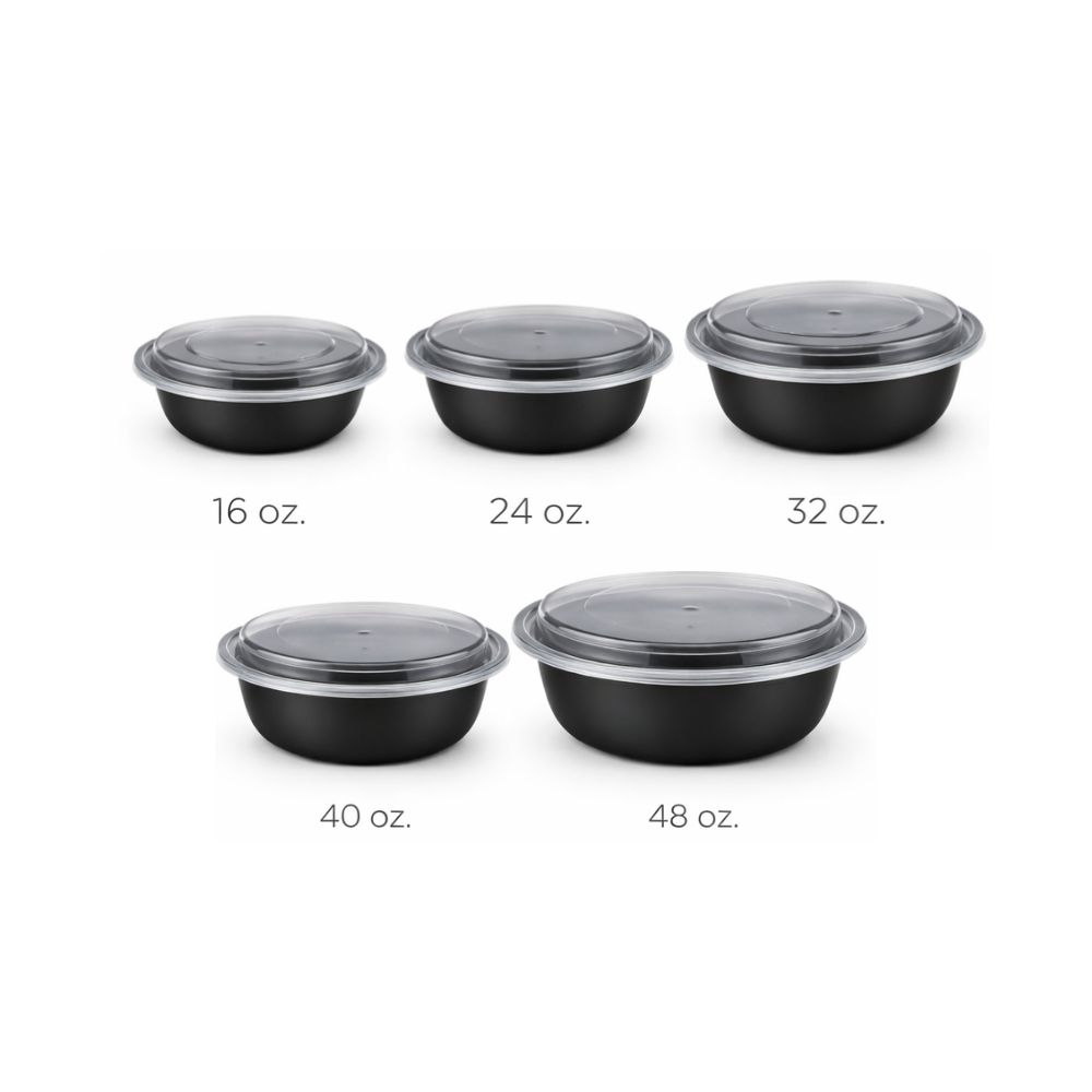 Black Round Heavy Weight Container with Lids [Sold per Pallet]
