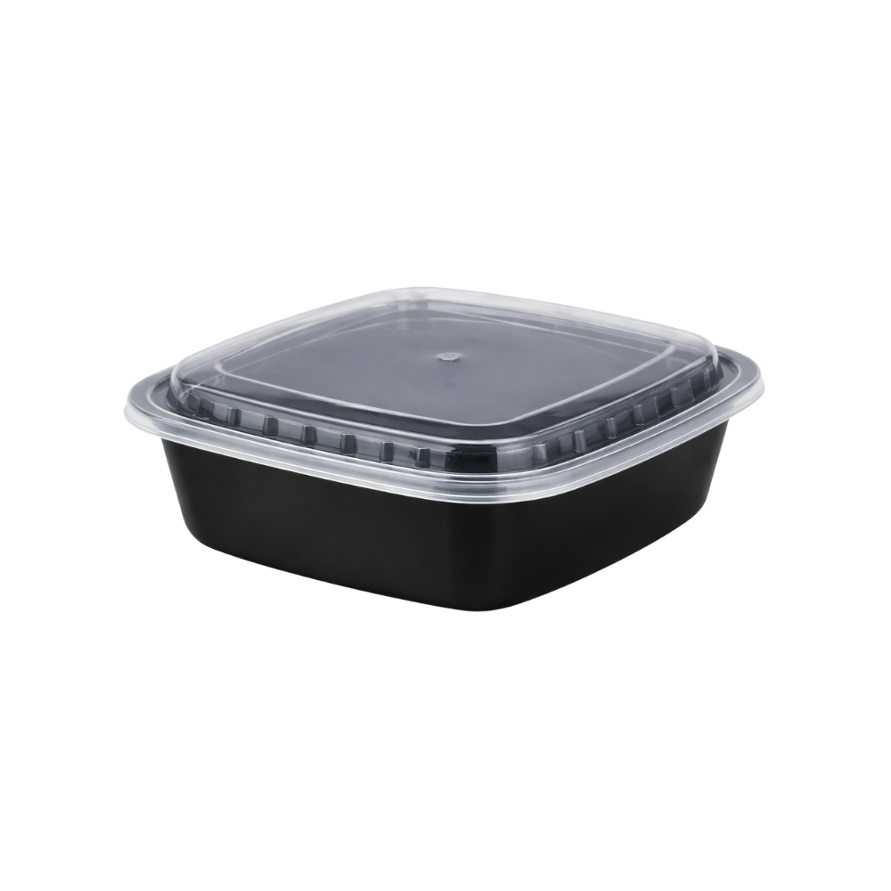 Black Square Heavy Weight Containers with Lids [Sold per Pallet]