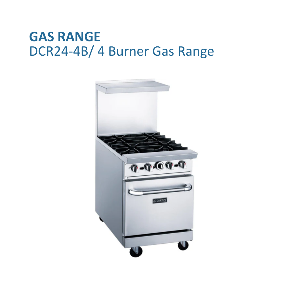 Dukers Gas Range 24"W Stainless Steel Exterior Including Front #DCR24-4B