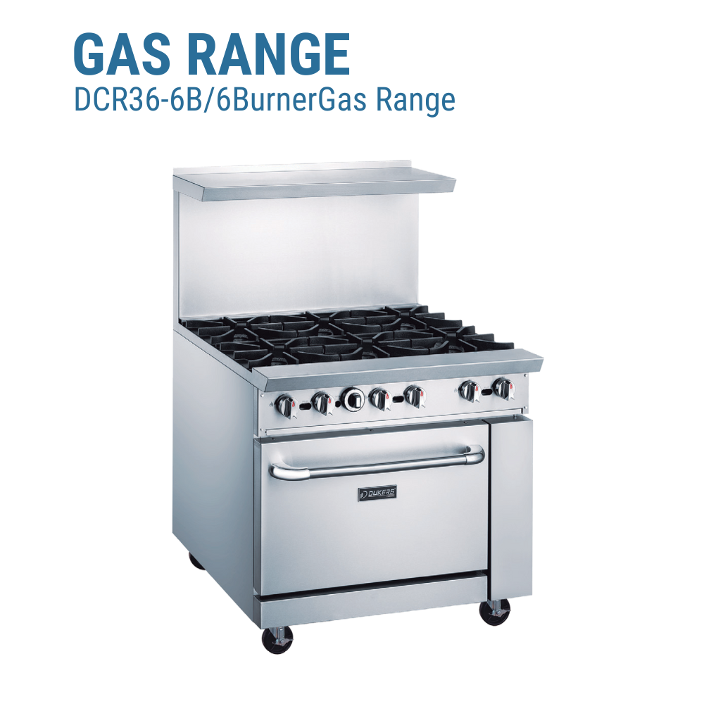 Dukers Gas Range 36"W 6 Burners #DCR36-6B