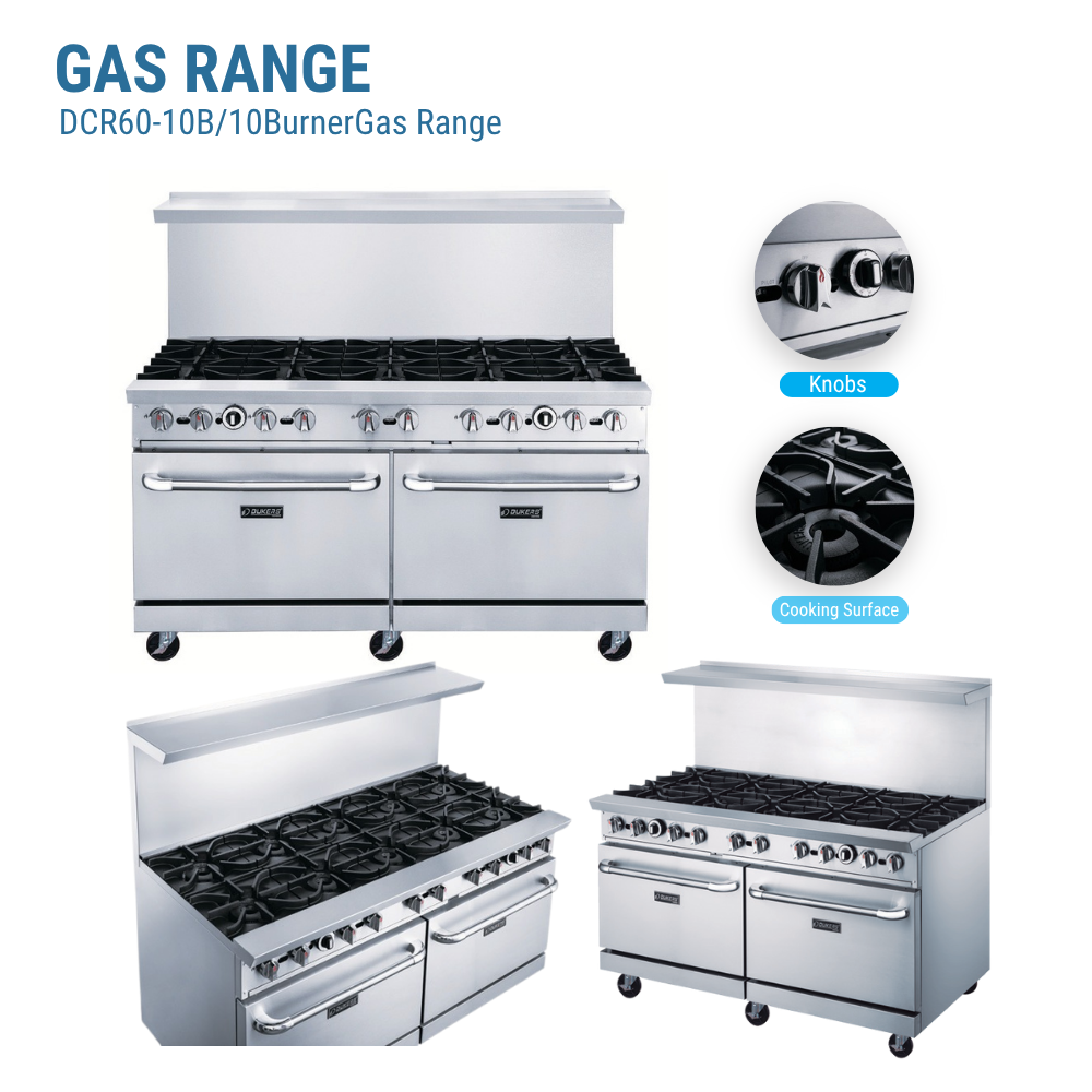 Dukers Gas Range 60"W 10 Burners #DCR60-10B