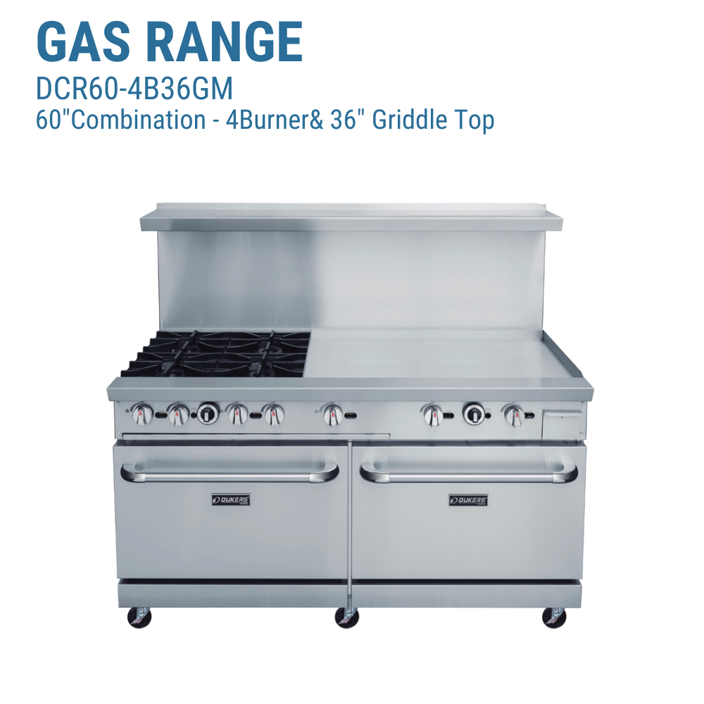 Dukers 60" Gas Range with Four (4) Open Burners & 36" Griddle #DCR60-4B36GM