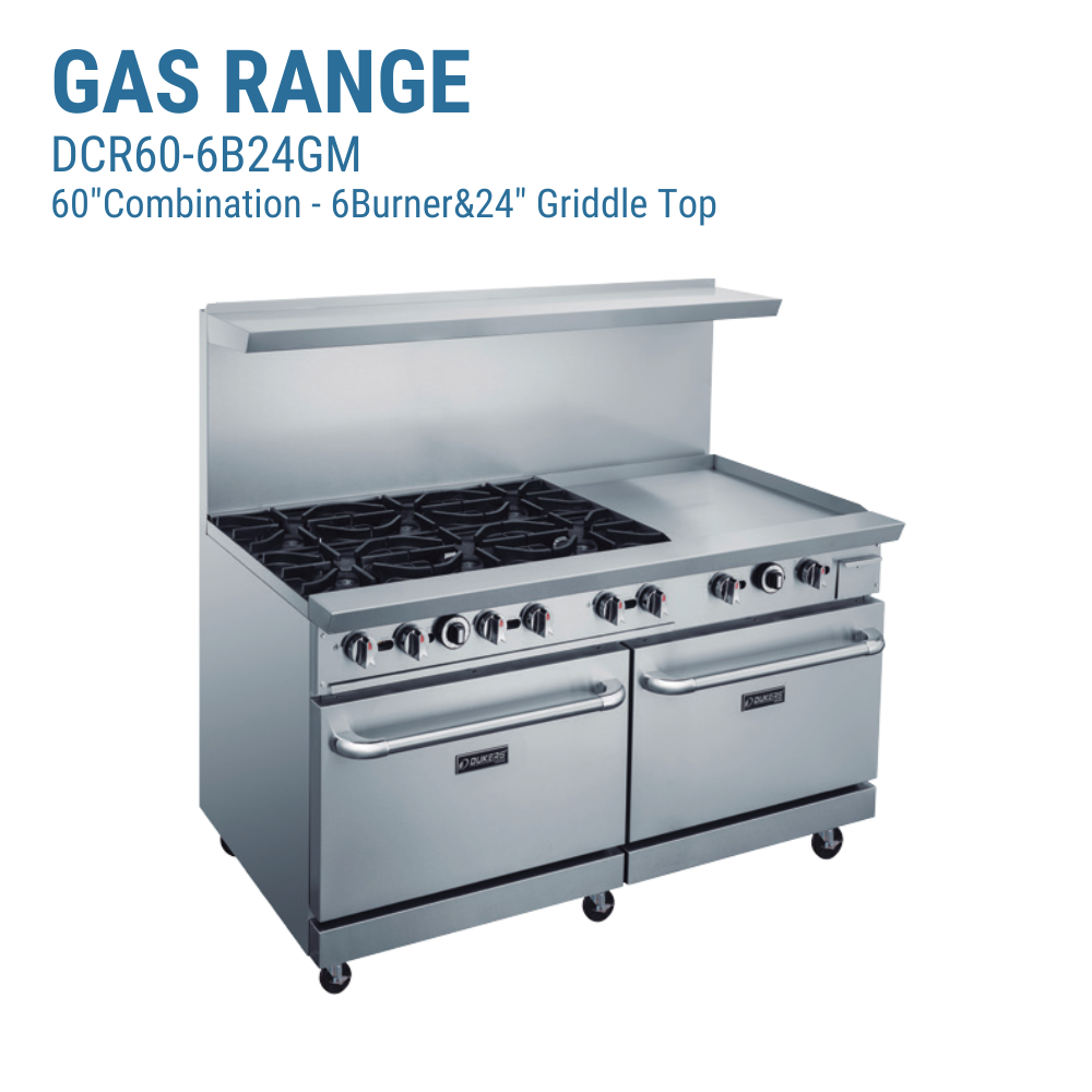 Dukers 60" Gas Range with Six (6) Open Burners & 24" Griddle #DCR60-6B24GM