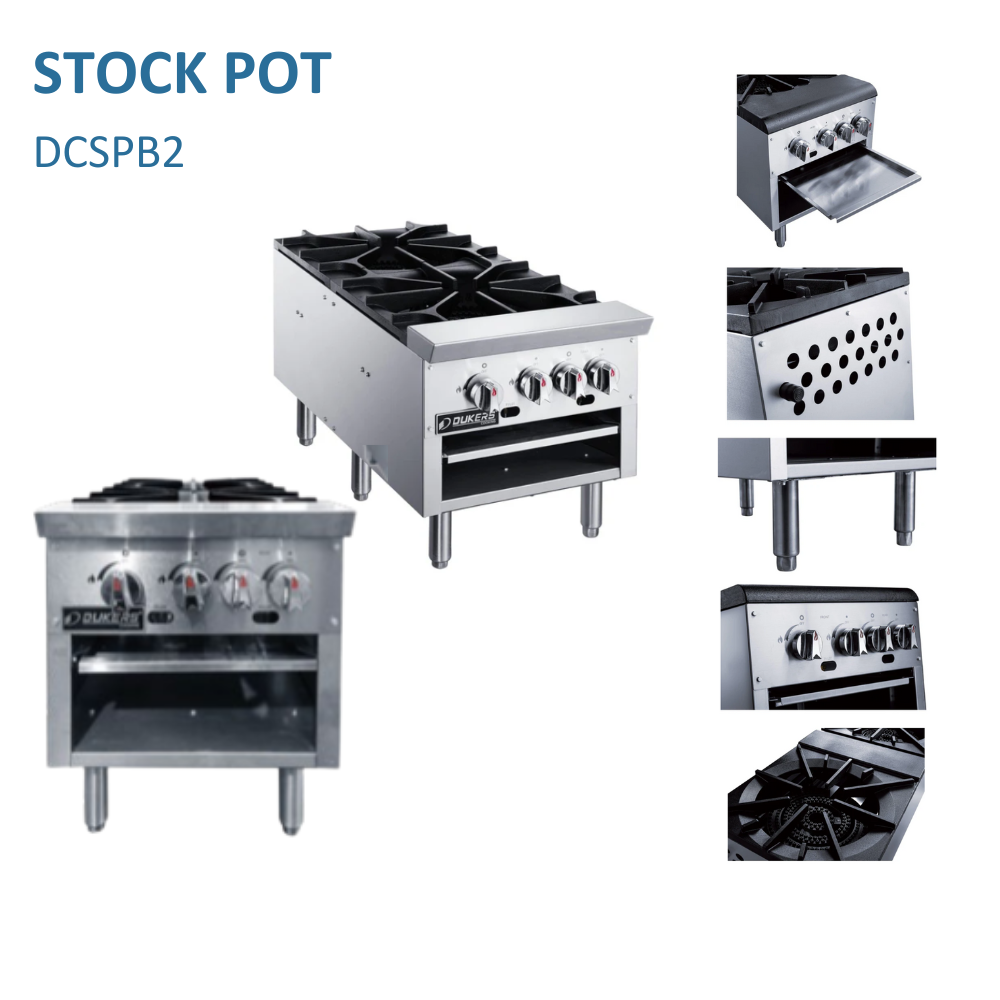 Dukers Stock Pot Range Gas (2) Heavy Duty Cast Iron 3-ring Burner #DCSPB2