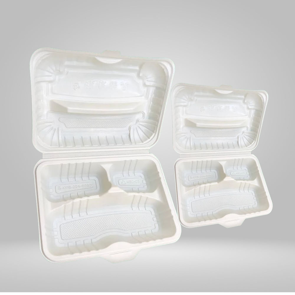 Clamshell MFPP Three Compartment Container with Center Slide