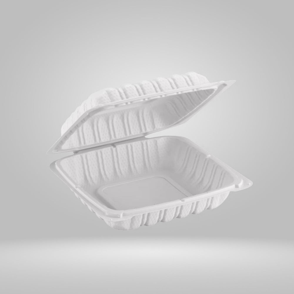 Single Compartment White TFPP Hinged Lid To-Go Container