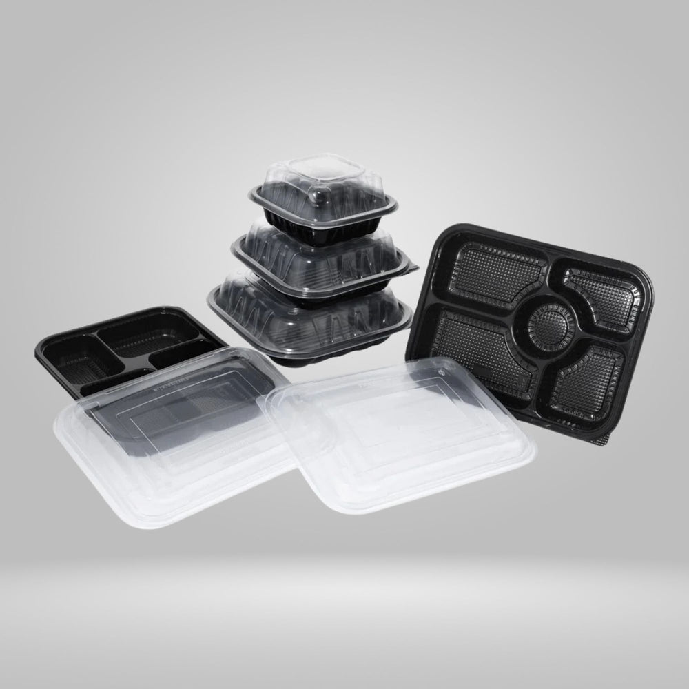 Microwaveable Black Trays with Translucent Lid (Set of 2)