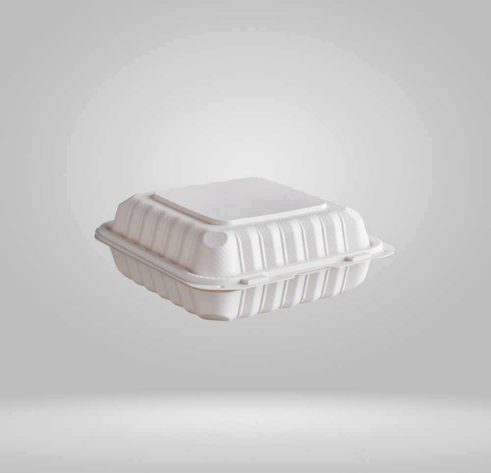 Single Compartment White MFPP Hinged Lid To-Go Container