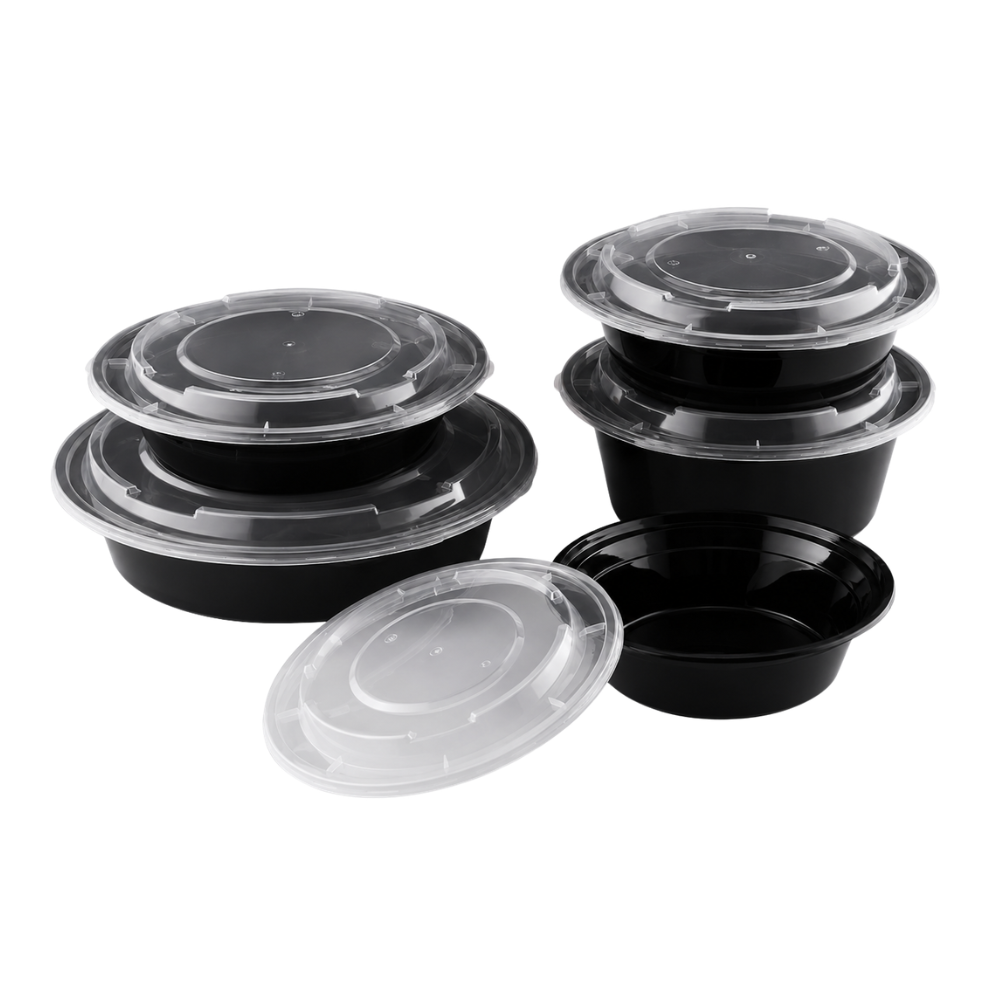Black Round Heavy Weight Container with Lids [Sold per Pallet]