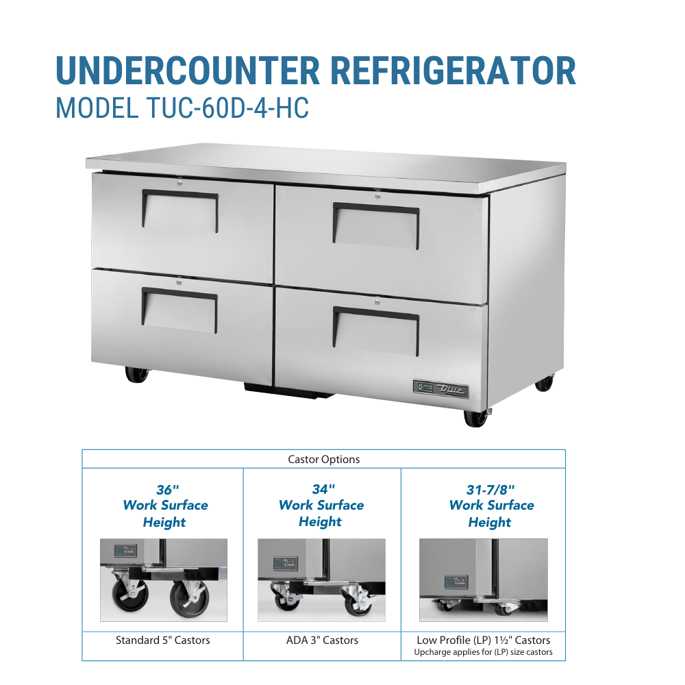True Refrigeration Undercounter Refrigerator 33 38°F #TUC-60D-4-HC