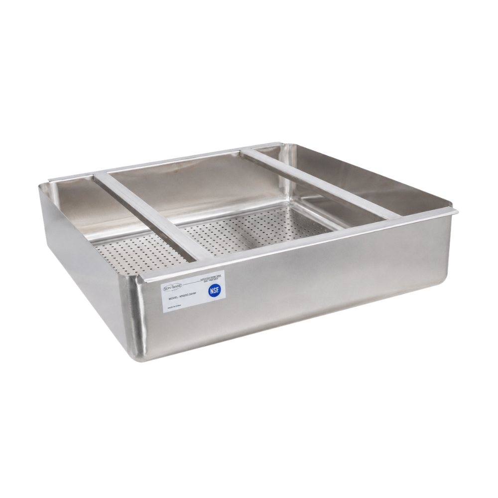 ServWare Pre-Rinse Sink Basket w/ Slides, 20" x 20" x 4 3/4"D Bowl