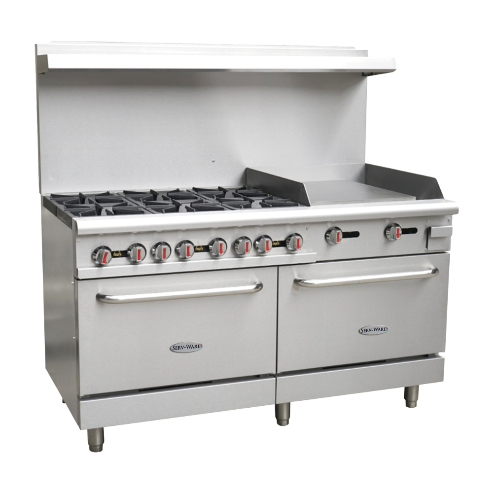 ServWare 60" Gas Range w/ Six (6) Open Burners & 24" Griddle (SGR-6B-24G)