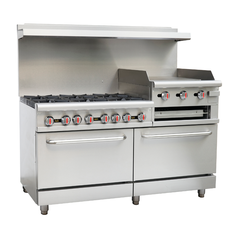 ServWare Gas Range With Six (6) Open Burners & 24" Raised Griddle/Broiler - 60 inches