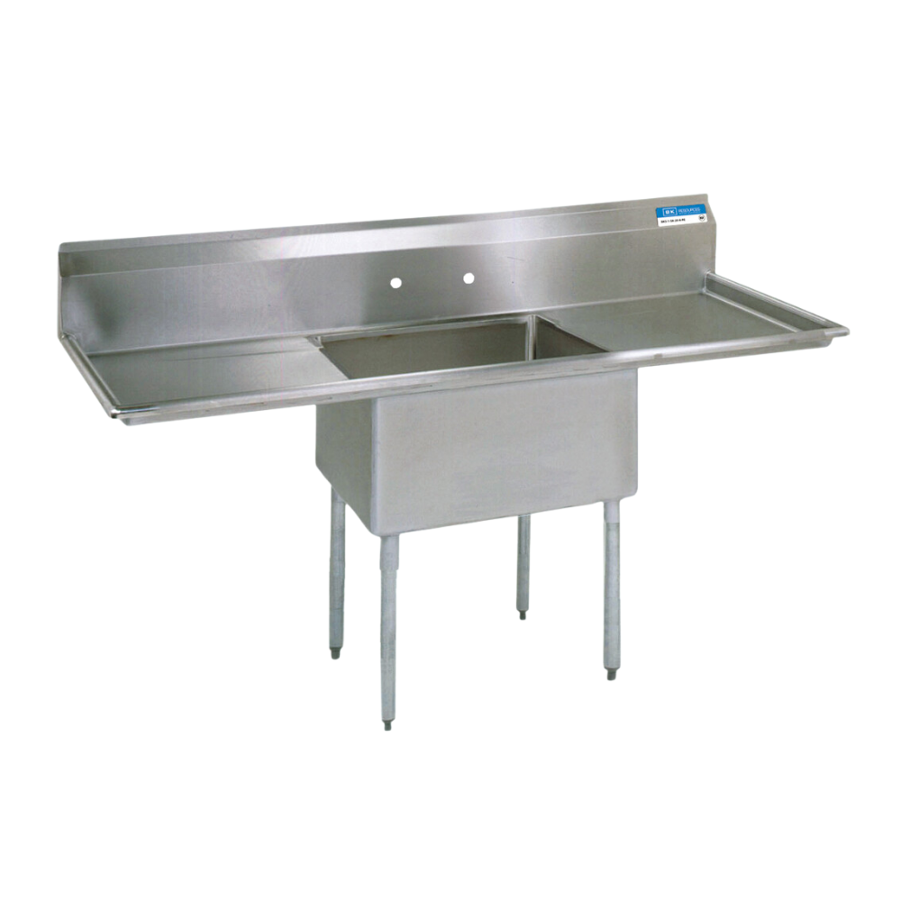 BK Resources 1 Compartment Sink - Double Drainboard (Galvanized)
