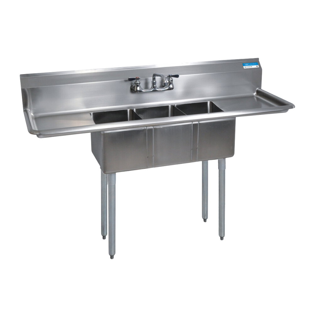 BK Resources 3 Compartment Convenience Store Sink (Stainless Steel)