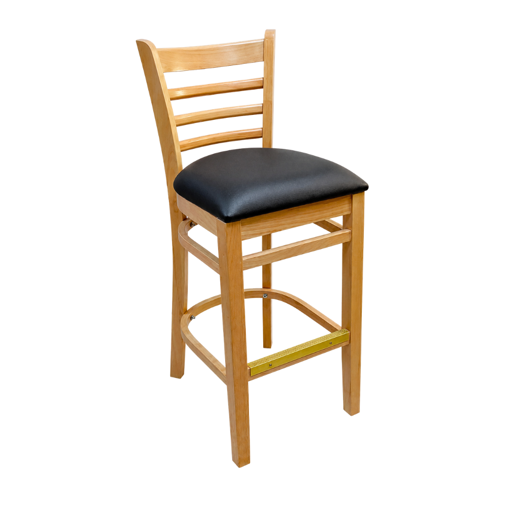 Ladderback Bar Stool – Natural Wood with Black Seat