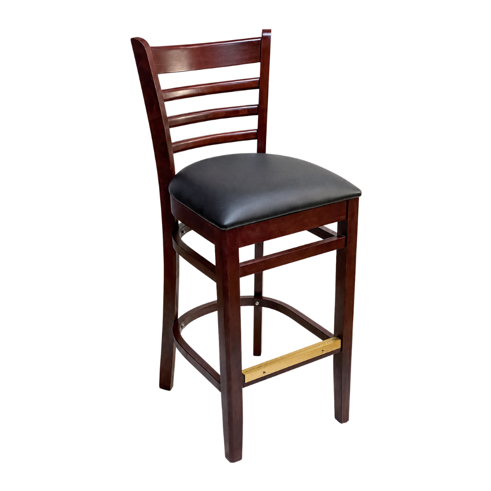Ladderback Bar Stool - Mahogany Wood with Black Seat